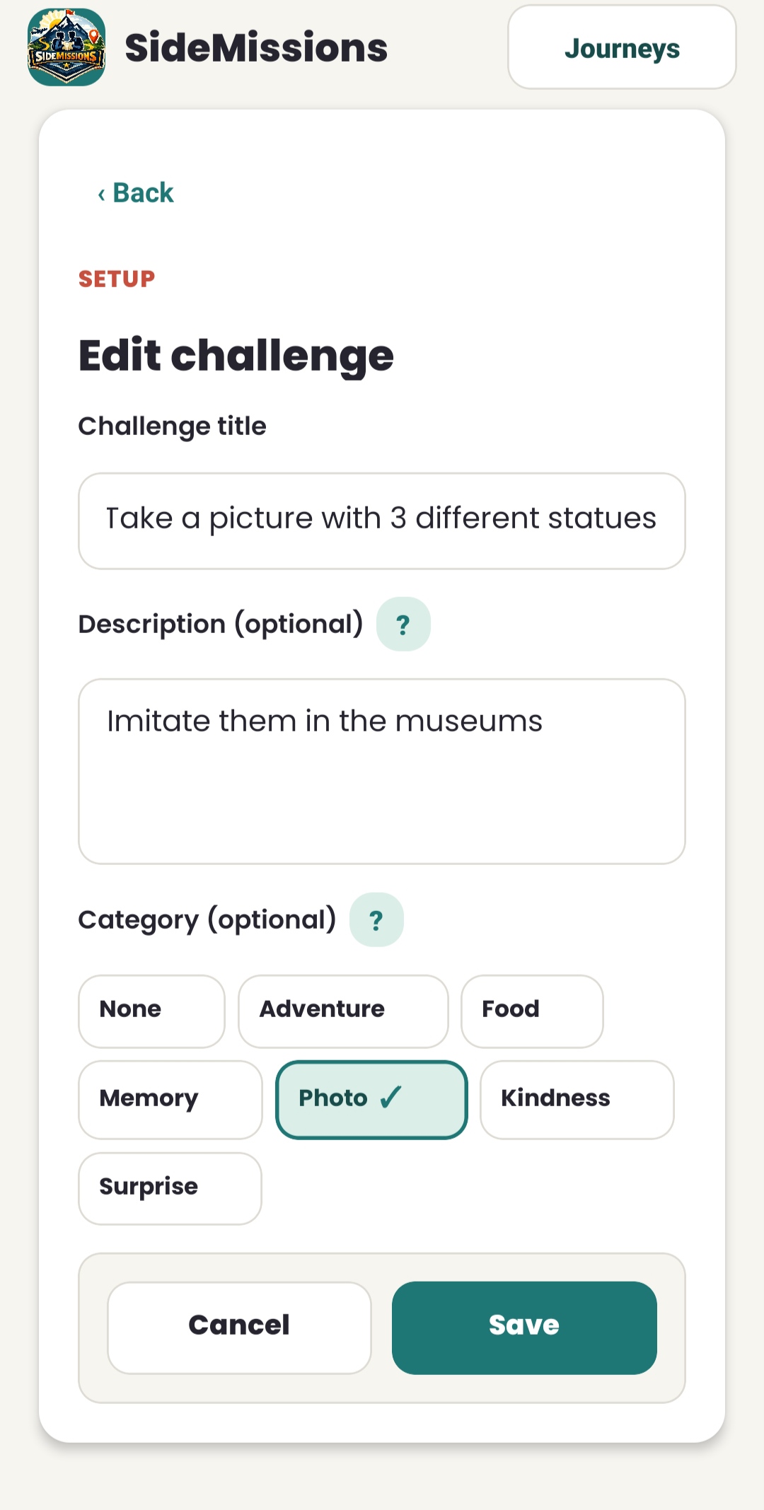 Create a challenge screen
