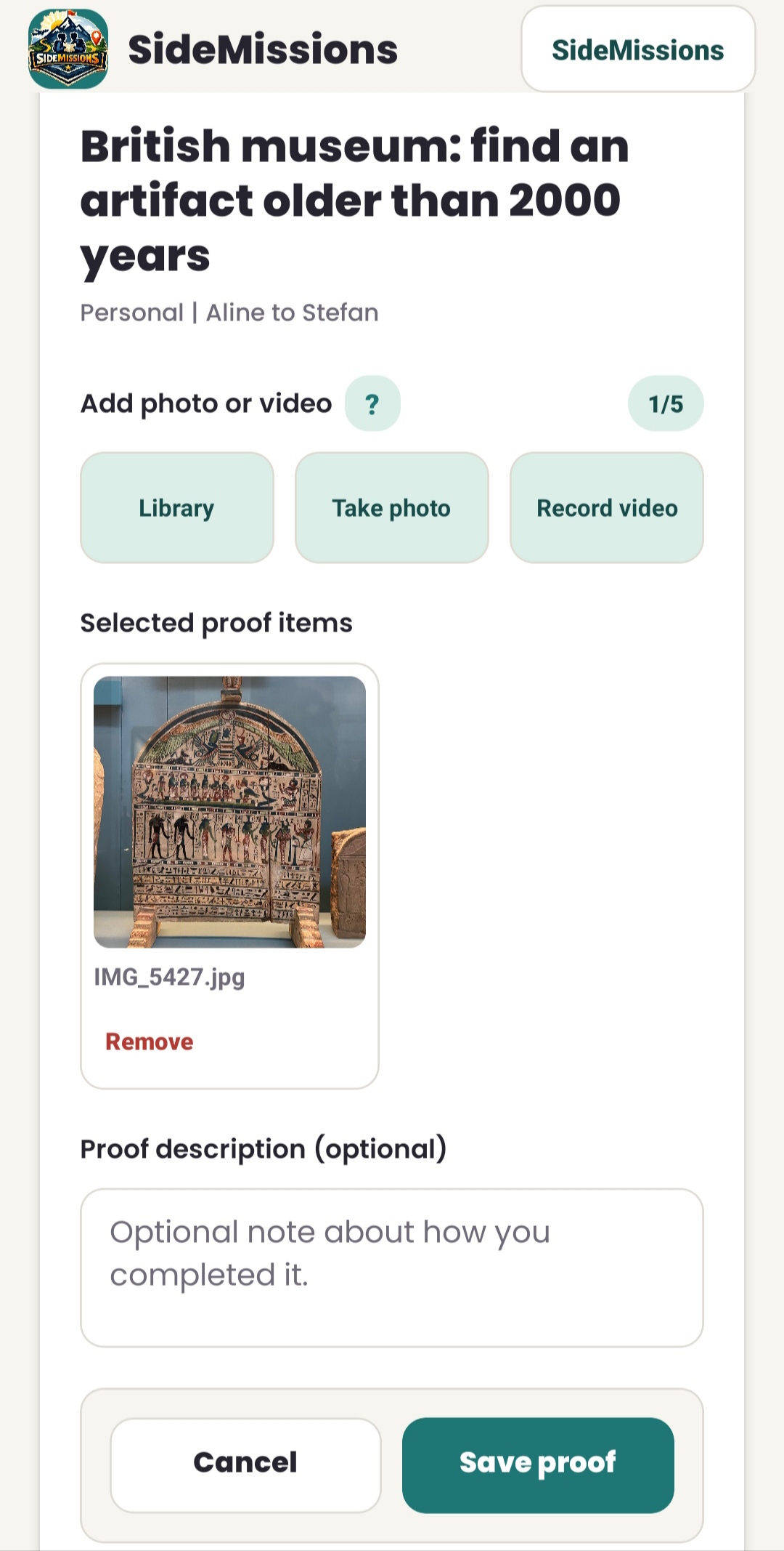 Complete a challenge with photo or video proof